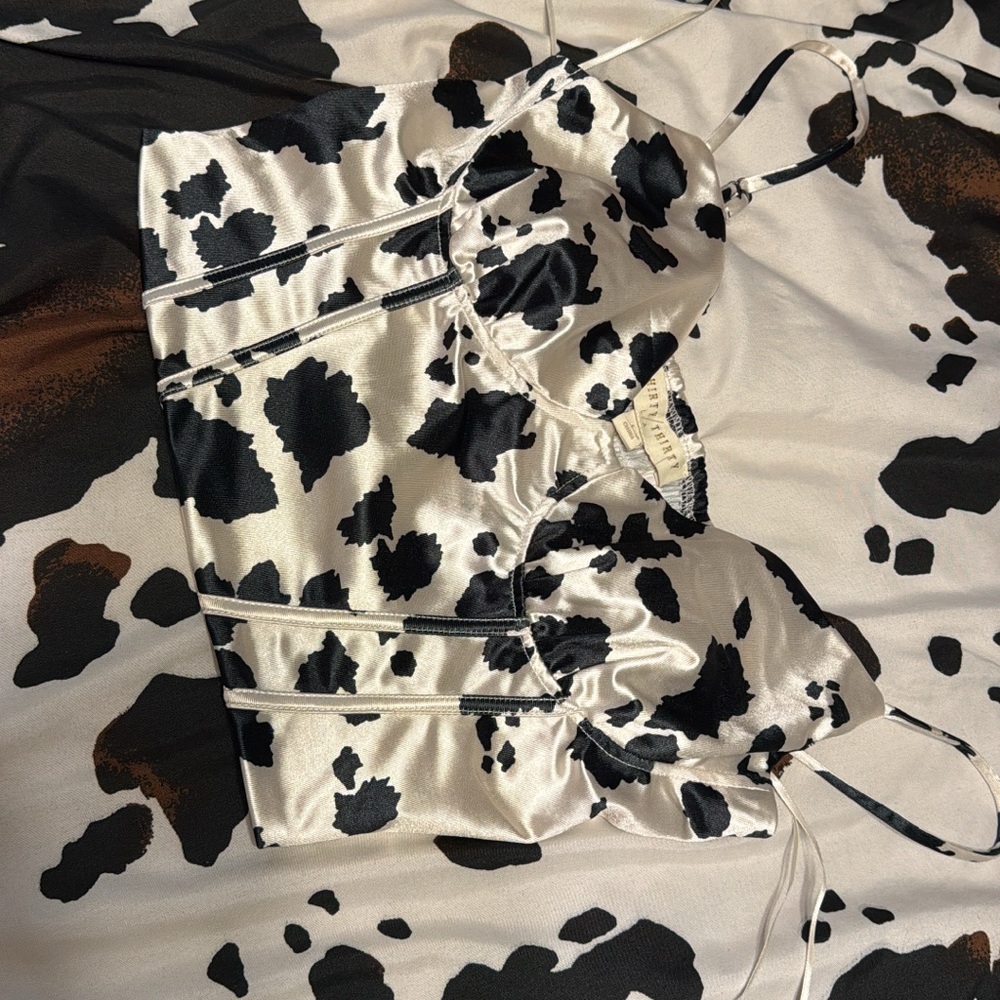 Black and White Cow Print Satin Top